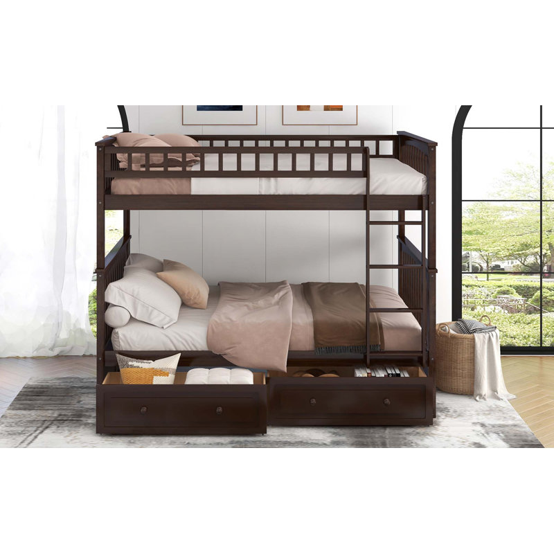 Full over Full Bunk Bed with Drawers,Convertible Beds