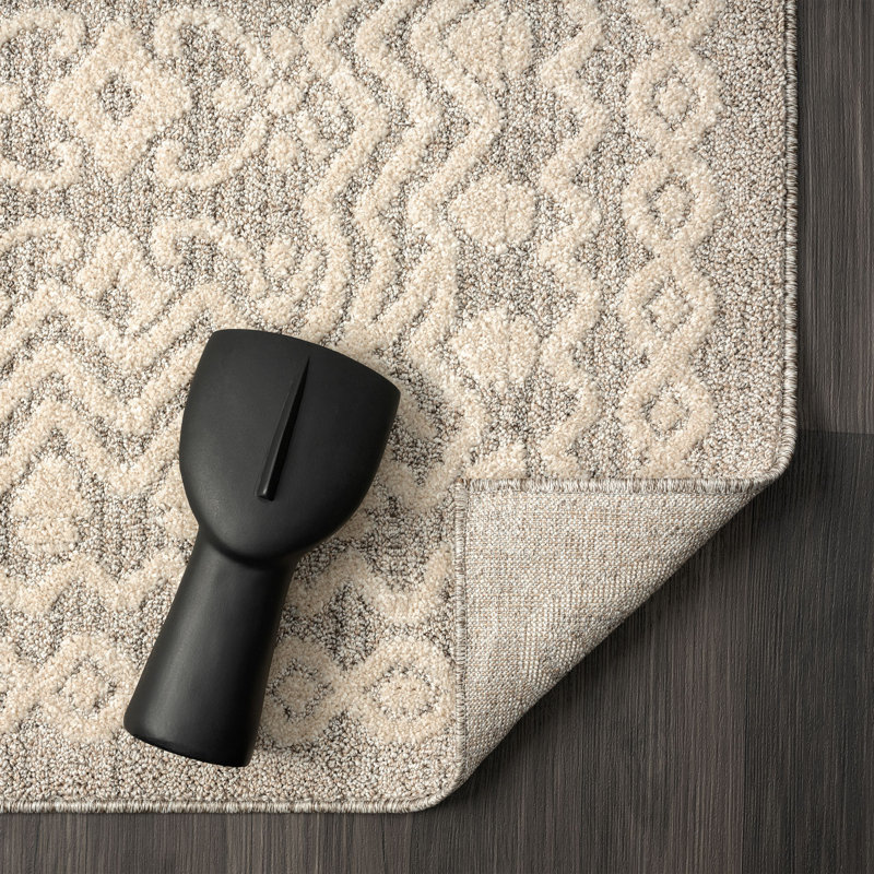 Tapis marocain beige en polypropylène tissé à la machine, Rectangle 7 pi 9 po x 9 pi 11,5 po