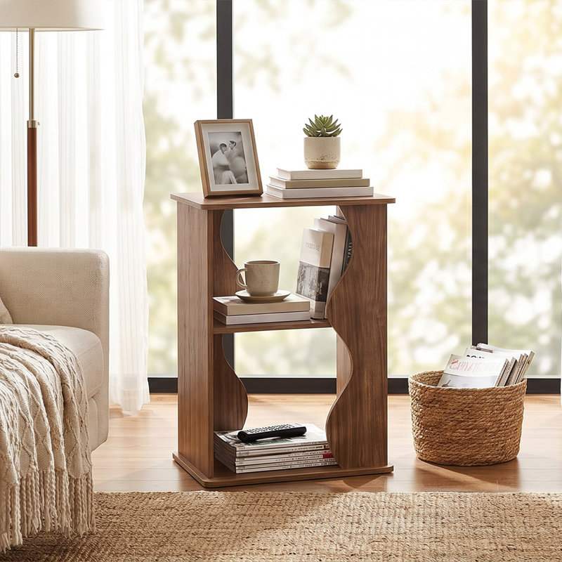 Wave Pattern Mid-Century Modern End Table, Side Table with Adjustable Removable Shelf