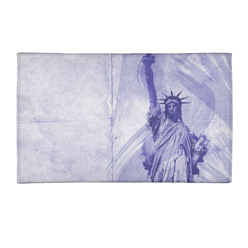 Tapis bleu aquarelle statue of liberty chenille, Rectangle 2 pi x 3 pi