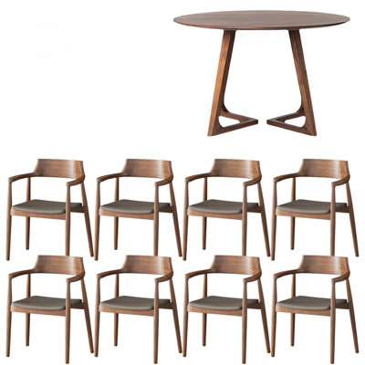 Nordic style round table solid wood table set