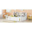 Lit plateforme pleine grandeur en bois avec barrière de sécurité et tablettes de rangement pratiques, cadre de lit pour enfant peu encombrant, blanc-134643911-134643910