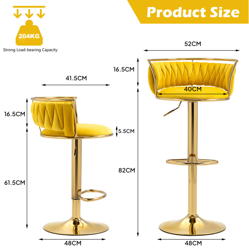 Christal Height Adjustable Swivel Bar Stool, Yellow, Gold