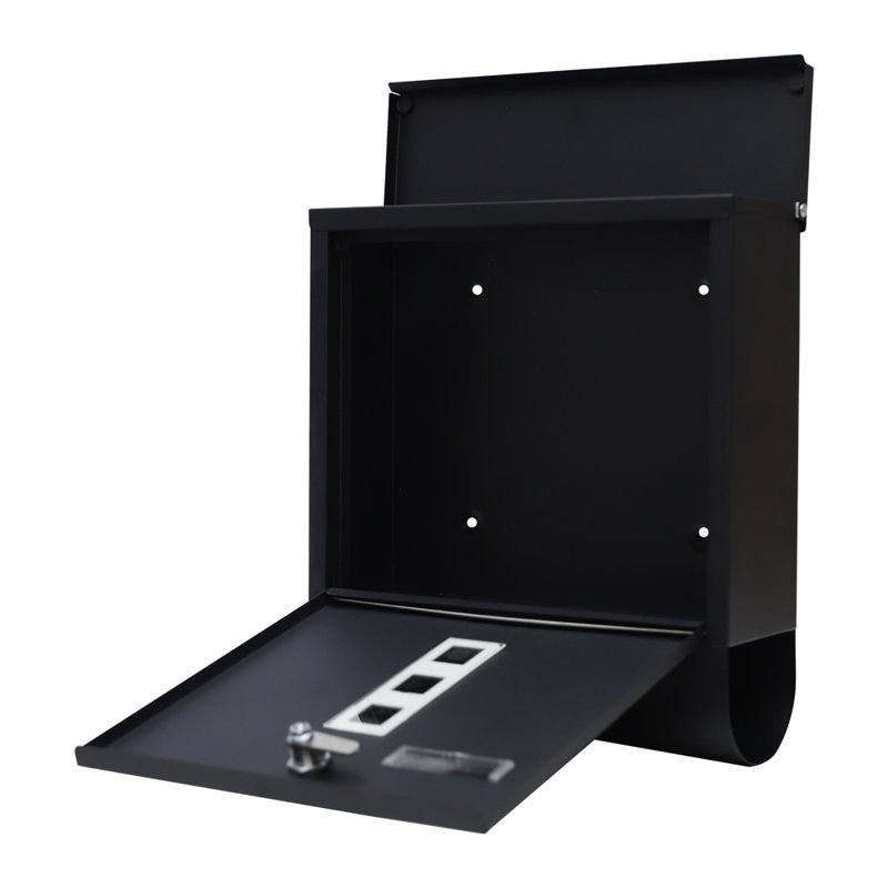 Black Steel Lockable Wall Mounted Mailbox with Newspaper Holder