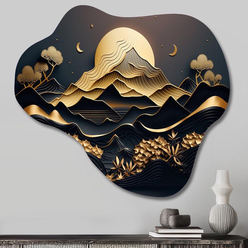 «Dreamy Golden Mountain IV - Cloud Abstract», art mural en métal, sculpture murale asymétrique en métal, H 28 po x l 25 po
