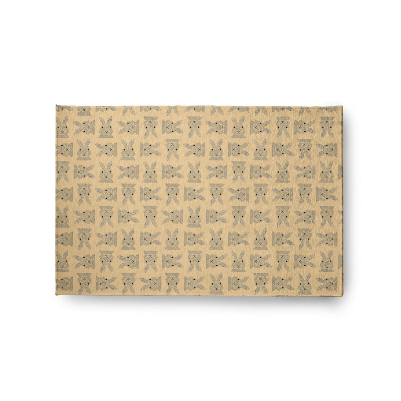 Tapis beige / gris tissé à la machine Elioth, Rectangle 2 pi x 3 pi