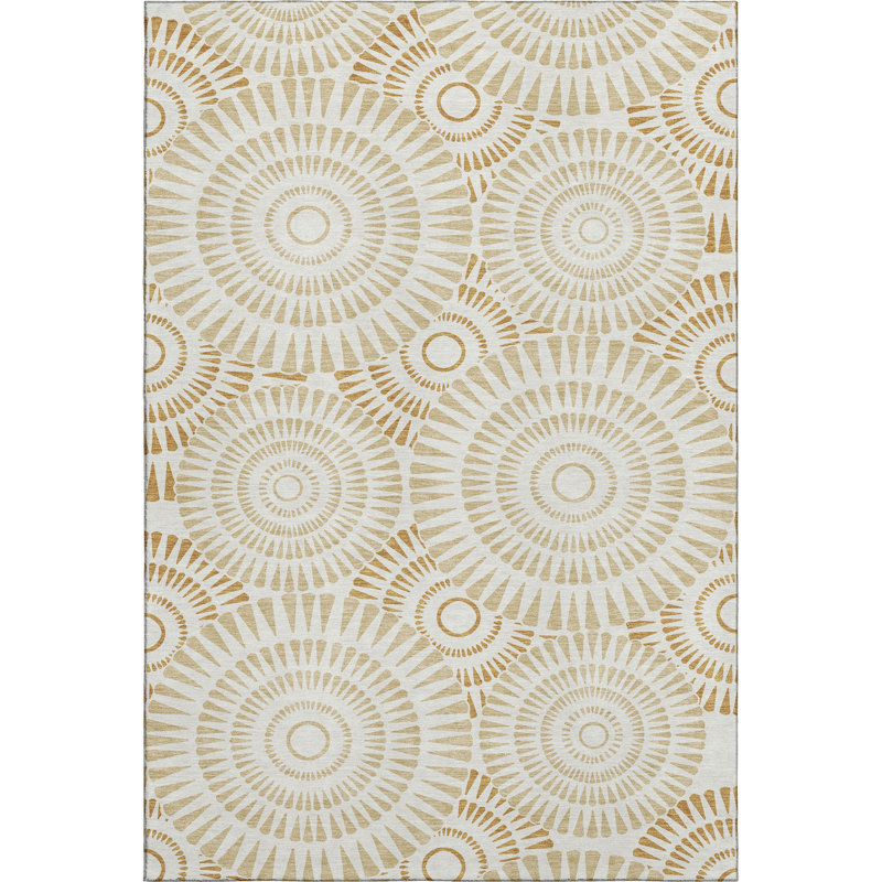 Premium Machine Washable Prisco Gold Rug, Rectangle 10' x 14'