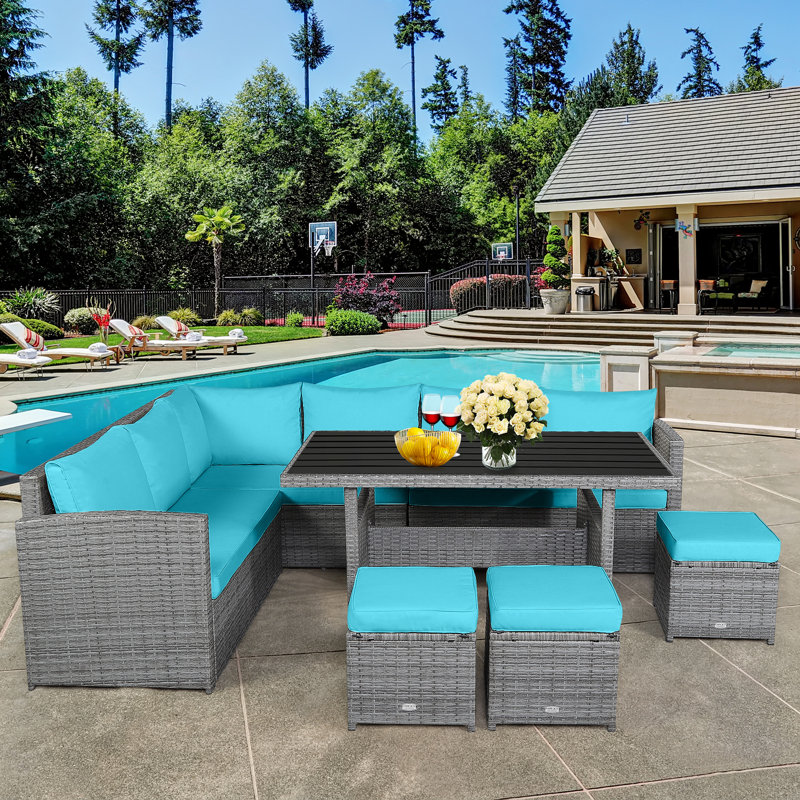 Ensemble de meubles d'extérieur en rotin 7 pièces Red Canel Studio®, Turquoise