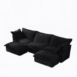 Slipcovered Modern 4 Seater Sofa Couch U-Shape Sectional Sofa with Ottoman