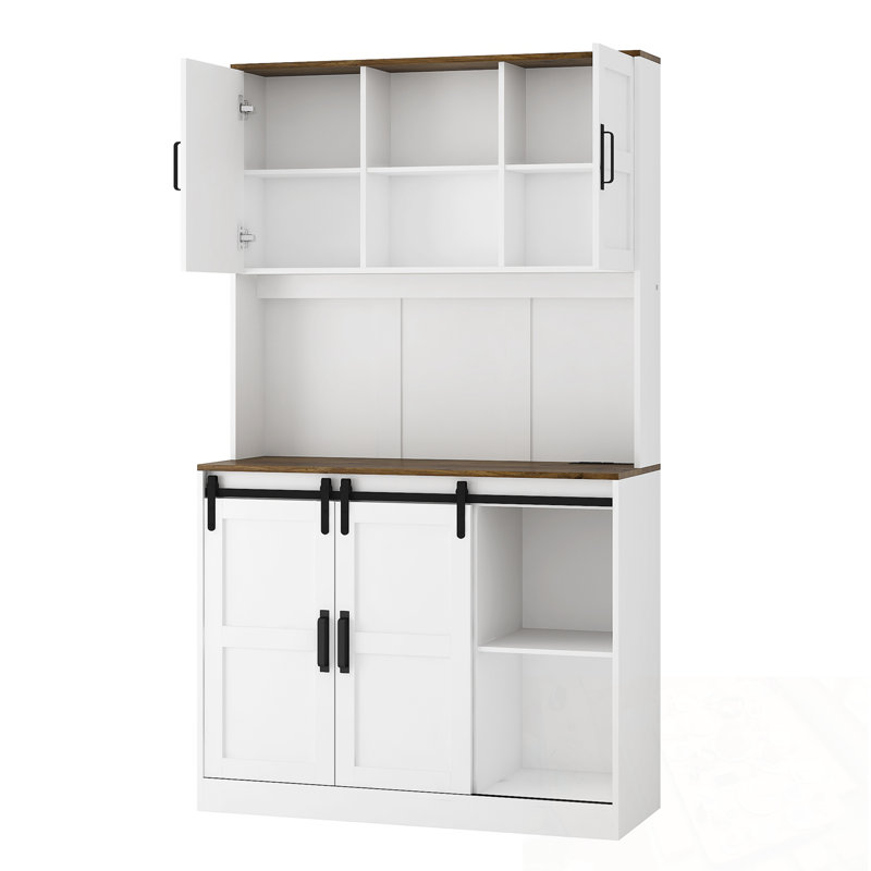 Pantry Storage Cabinet with Sliding Barn Door and open shelf