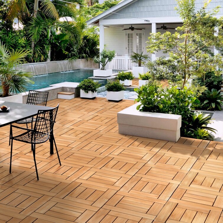 CourtyardCasualFurniture 12 x 12 Wood Interlocking Deck Tile in Teak &  Reviews