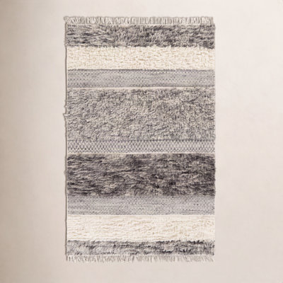 Catalina Cream Gray Flatweave Striped Wool Rug