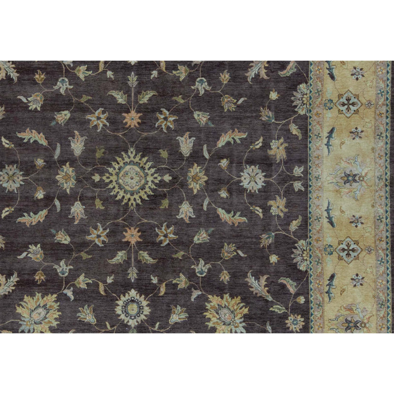 Tapis bleu et beige noué à la main de haute qualité
