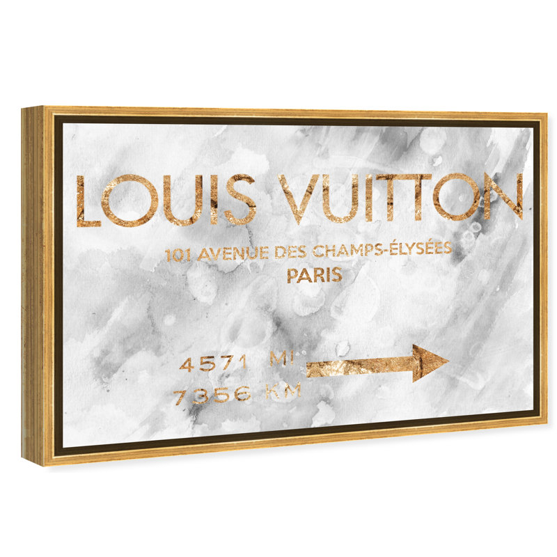 Parisian Road Sign II - Textual Art on Canvas, 36" H x 54" W, Gold Framed
