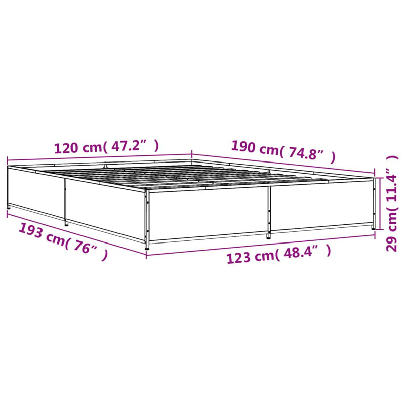 Vidaxl Bed Frame And Metal, Small Double (4'), Brown Oak