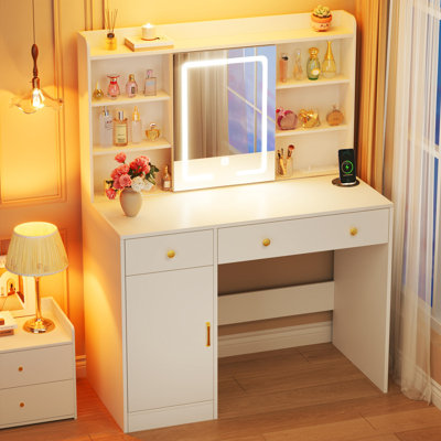 37" Makeup Vanity Desk with LED Lighted Mirror