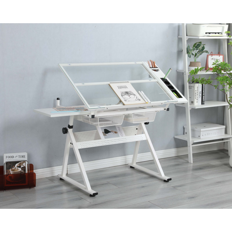 Ensemble de table à dessin et de chaises à hauteur ajustable l 39,76 po Zorita, Blanc