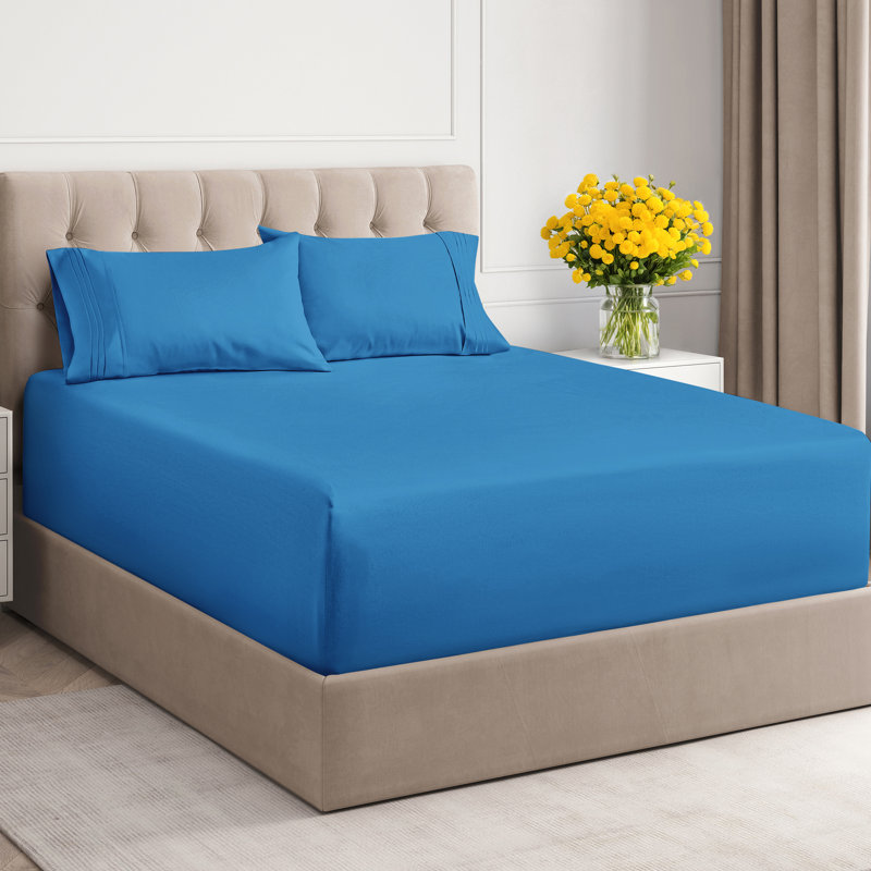 Extra Deep Pocket Sheet Set, Cooling & Breathable Bed Sheets, Soft Hotel Luxury Bedding, Fits 18–24 Inch Mattress, Denim Blue