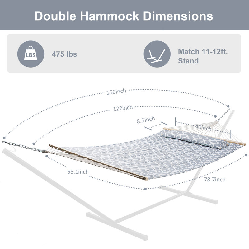 Hamac double classique Volkrad, Gris clair / motif géométrique blanc