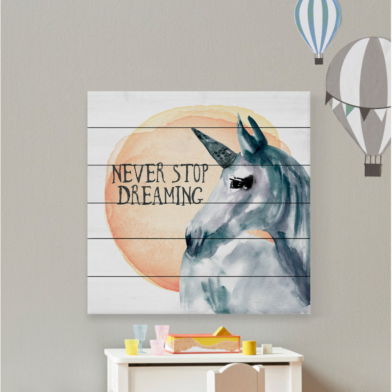 'Never Stop Dreaming' Print On White Wood, 18" H x 18" W x 1.5" D