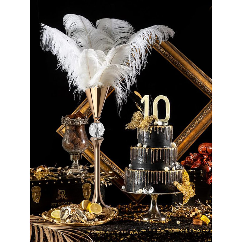 Tall Gold Flower Vase – Centerpiece for Table Decorations, Wedding Reception Decor, and Feather/Flower Holder Stand