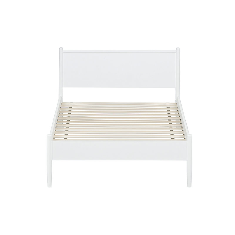 Mid-Century, Twin Size, Platform Bed, White, Solid And Engineered Wood, Tapered Legs, Slatted Base, Ventilation White Mid-Century Design, Round Slat Kit, No Box Spring Required