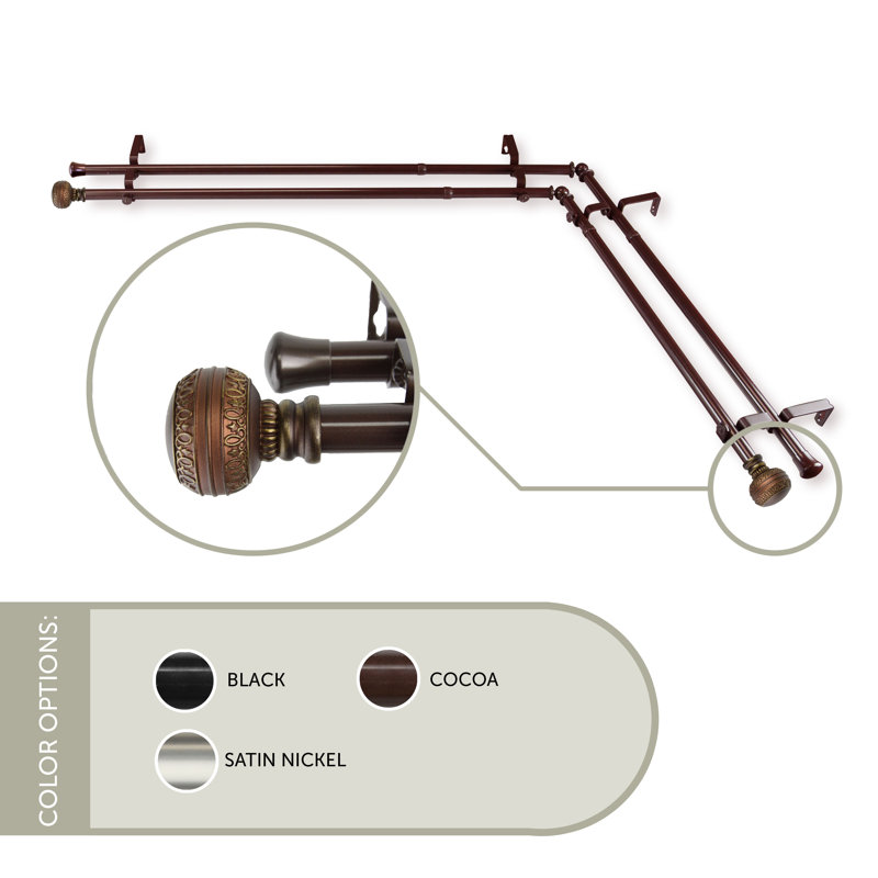 Tringle à rideaux d'angle pour fenêtre double, Cacao, L 66 po x l 120 po
