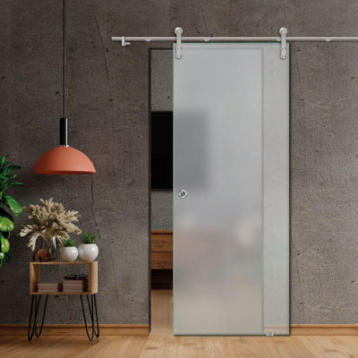 40 In W X 84 In H Sliding Glass Barn Door V1000 (Frosted Glass)