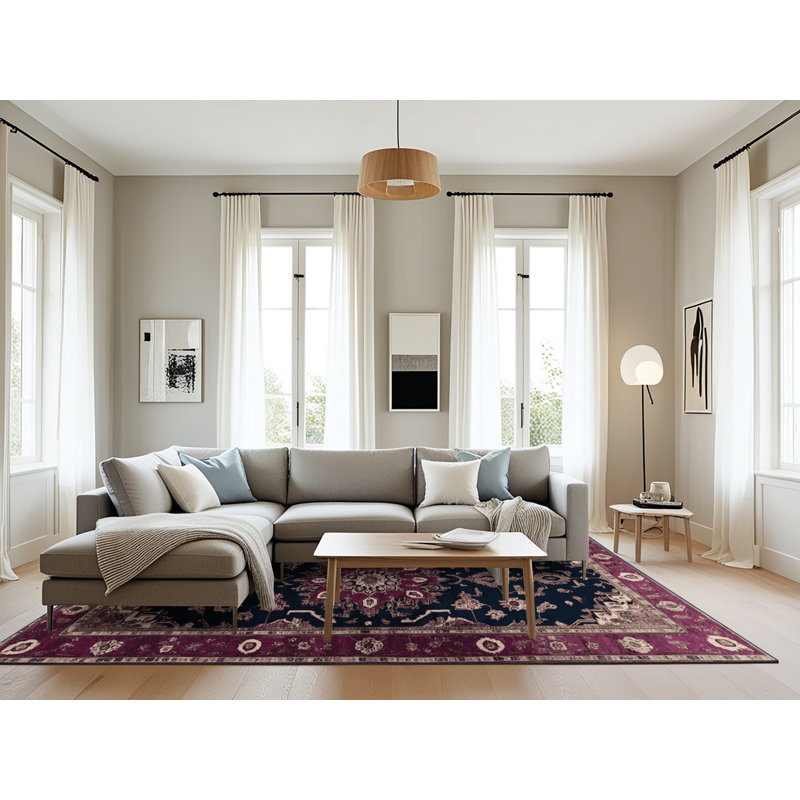 Tapis mauve lavable à la machine, Rectangulaire 8 pi x 12 pi