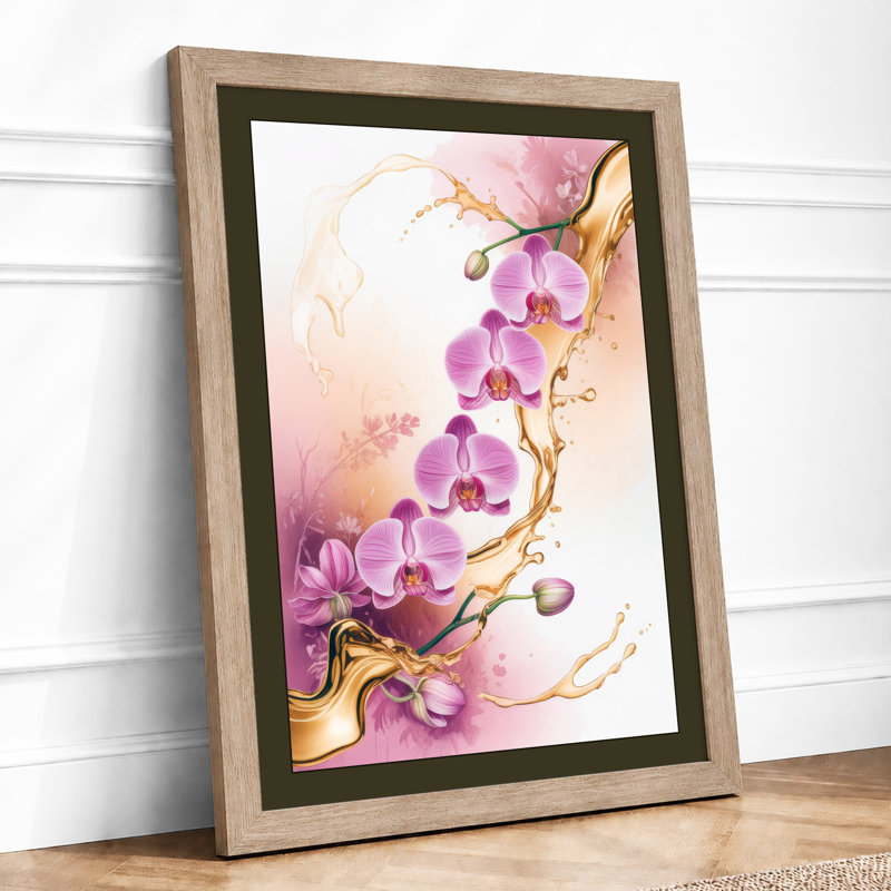 Cascading Orchid Branch Botanical - Framed Print, Oak, A4 - 29.7 x 21.0 cm
