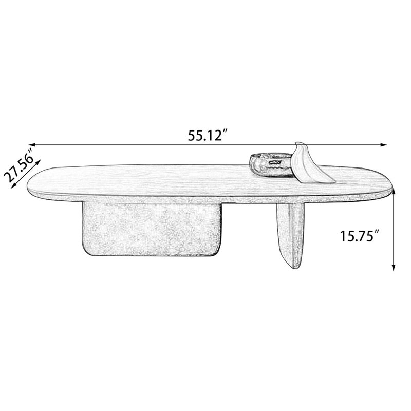  Table basse ovale en bois massif brun noisette, H 15,75 po x L 55,12 po x l 27,56 po