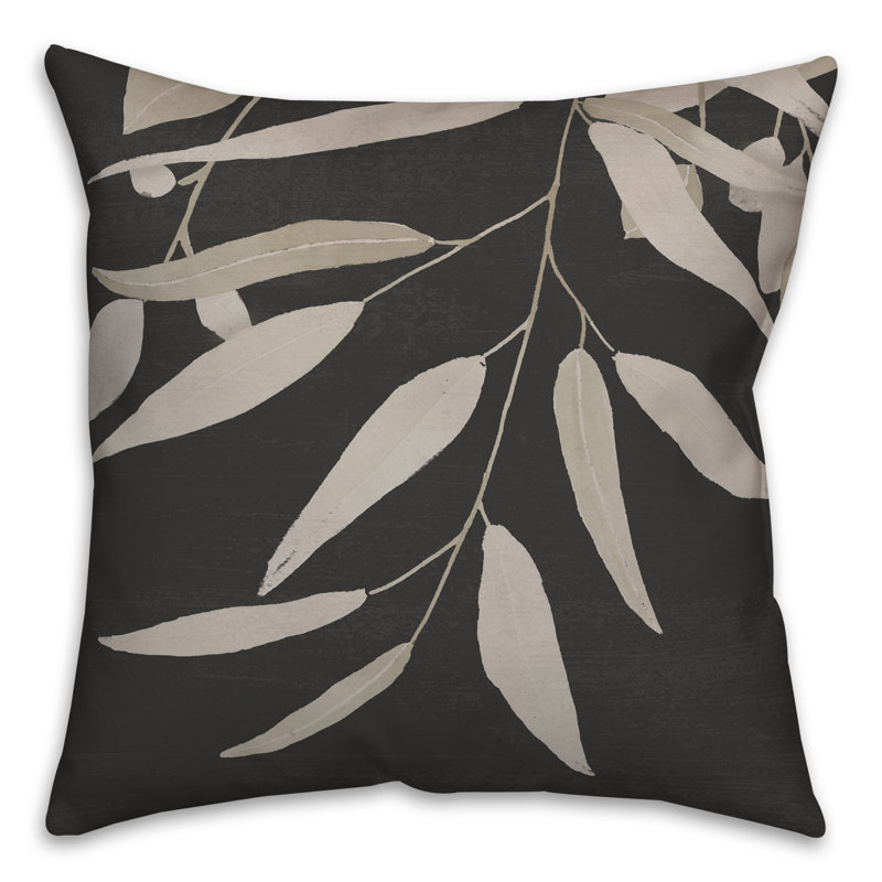 Black and Beige Botanical Print Square Throw Pillow