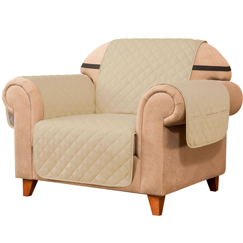 Armchair Couch Cover for 1 Cushion Couch, Non-Slip Sofa Slipcover for Dogs, Furniture Protector Cover with Foam Sticks Elastic Straps for Pet Cat (Sand)