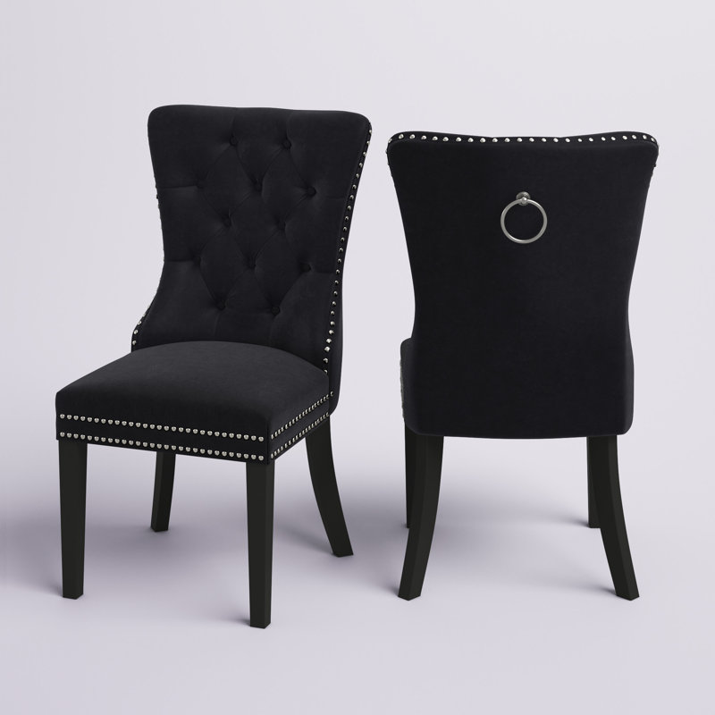 Newman 20.3'' H Tufted Velvet Upholstered Dining Chair, Black