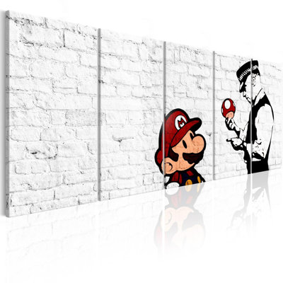 Banksy Mario sur brique blanche sur toile, reproduction de 5 pièces