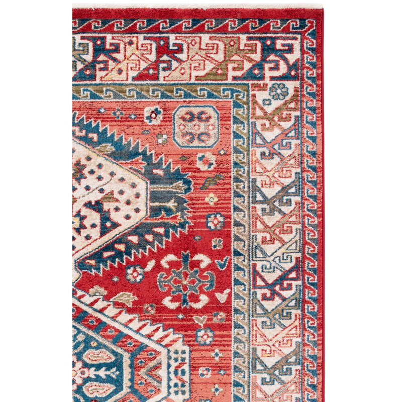 Kallie Oriental Blue/Ivory/Red Area Rug, Runner 2'6" x 8'