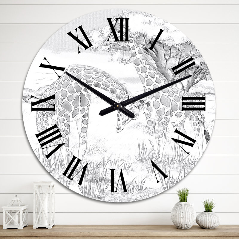 Girafes noires et blanches en safari - Horloge murale traditionnelle, Grand