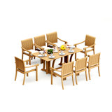 4 Seats 5 Pcs Grade-A Teak Wood Dining Set: Warwick Console Folding Rectangle Table And 4 Napa Stacking Arm Chairs #11NP1504