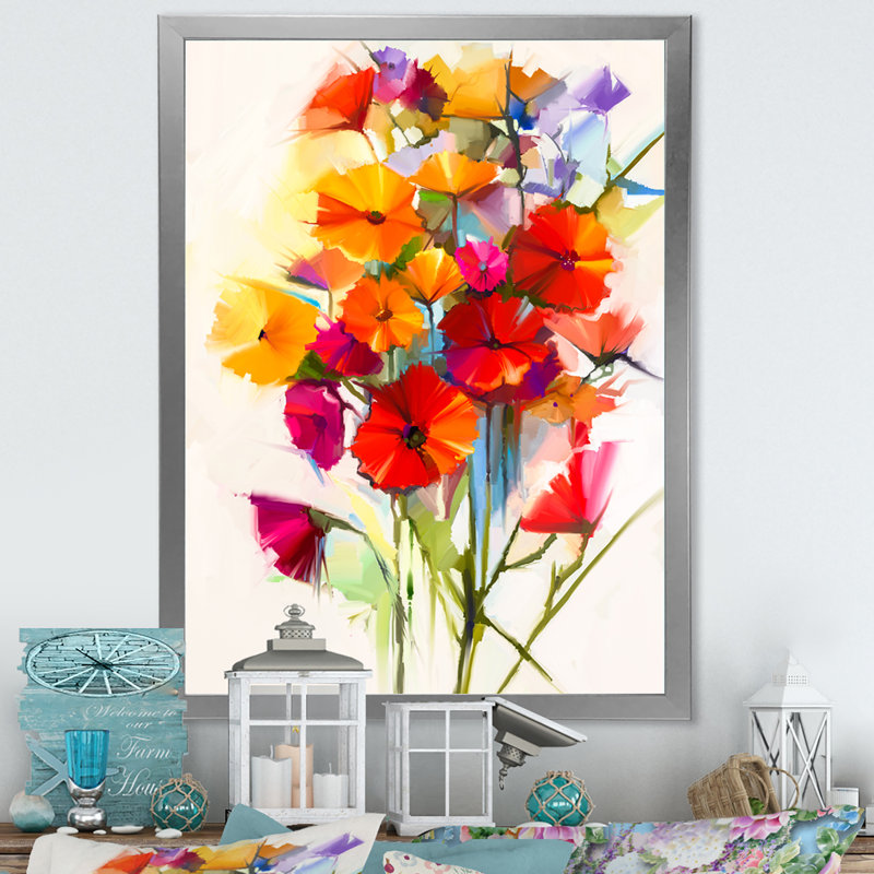 «Abstract Paintbrush Spring Flower Bouquet VI», art mural traditionnel sur toile, H 16 po x l 32 po x P 1 po