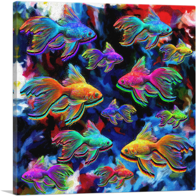 Goldfish Freshwater Aquarium Fish - impression sur toile tendue, H 18 po x l 18 po x P 0,75 po
