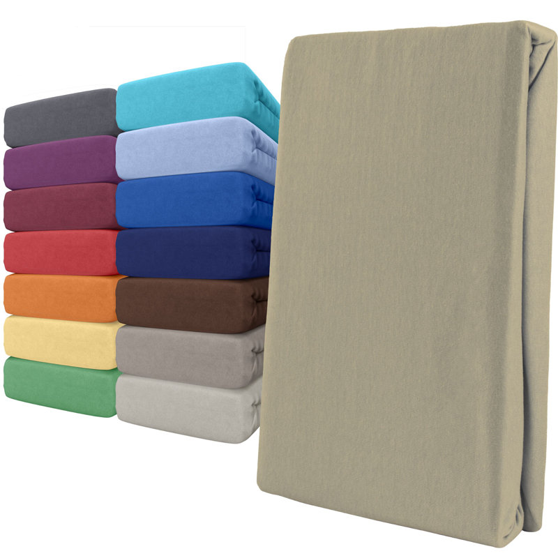 100% Cotton Jersey Knit Fitted Sheet, Beige, European Double (140 x 200cm)