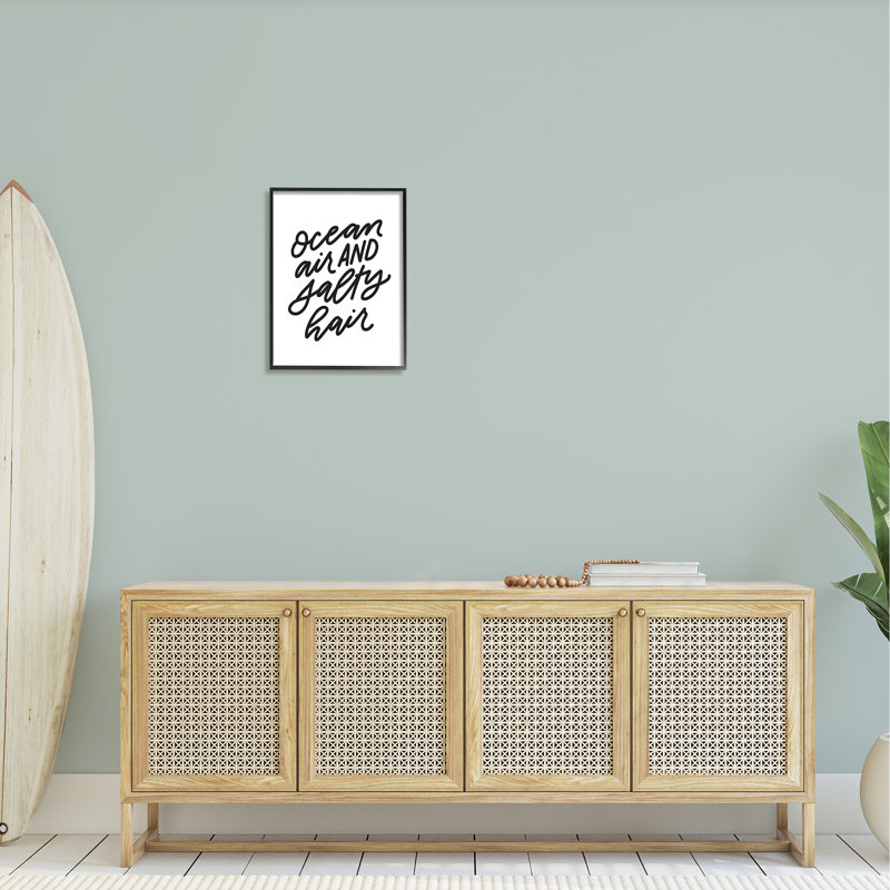 " Ocean Air Salty Hair Beach Lover Calligraphy " by Leah Bisch, Midnight Black Framed Giclee, 20" H x 16" W x 1.5" D