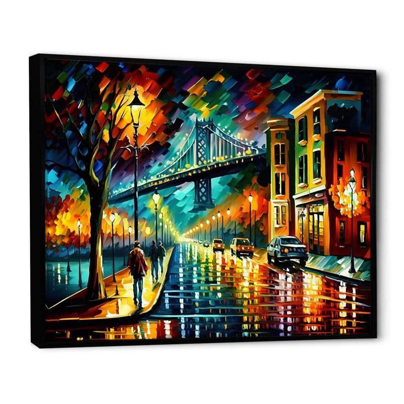 «Colorful San Francisco II - Cityscapes», art mural sur toile, H 16 po x l 32 po x P 1 po, Cadre flottant noir