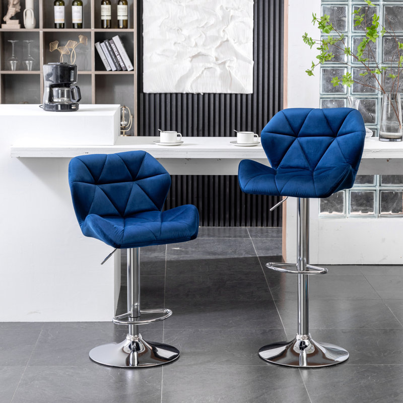 Tabouret de bar Breni Velvet Diamond, Bleu