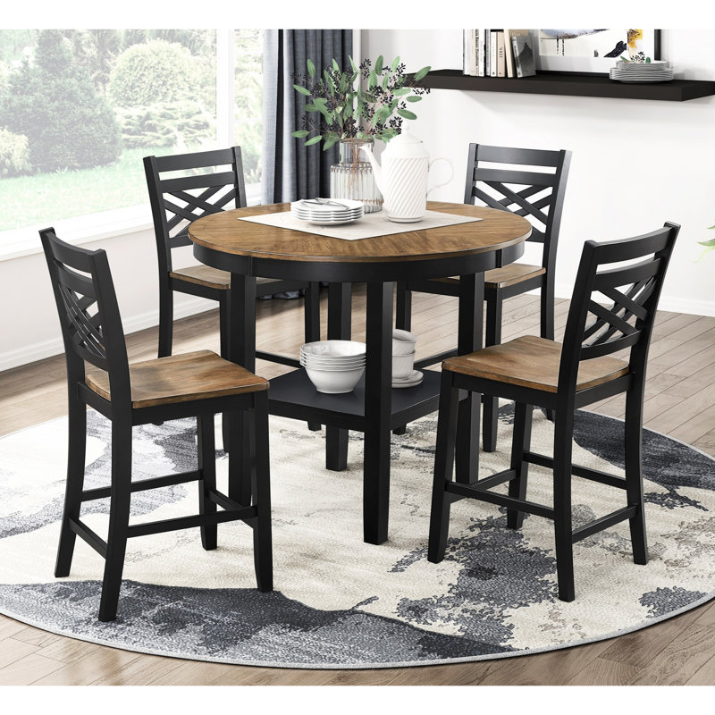 Ensemble 5 pièces de table de salle à manger à hauteur de comptoir 4 chaises 4 tons noir et brun rustique contemporain