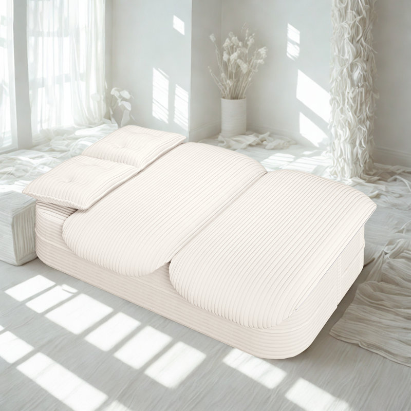 Canapé 78,7 po moderne 2-en-1 pliable avec couverture fonctionnelle et 2 coussins moelleux, canapé confortable en velours côtelé moelleux, canapé-lit convertible, canapé à siège profond pour le salon, la chambre à coucher, beige.