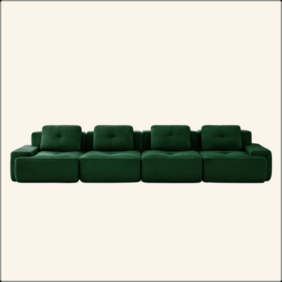 153" Modern Modular Sectional Sofa For Living Room, Corduroy Fabric,4-Seater Couch With Deep Seat, Pearl-Like Piping, Tufted Design, Buckle Connection, No Assembly, Anti-Slip Design