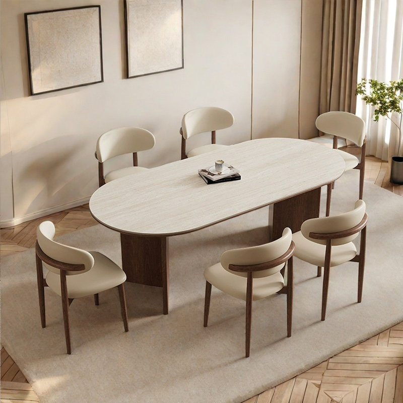 Modern creamy style sintered stone dining table, 29.53"H x 55.12"L x 31.5"W