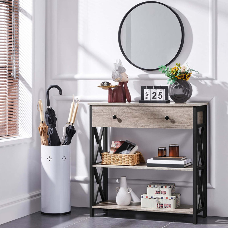 Annam Console Table, Grey, 80cm H x 80cm W x 30cm D, Black