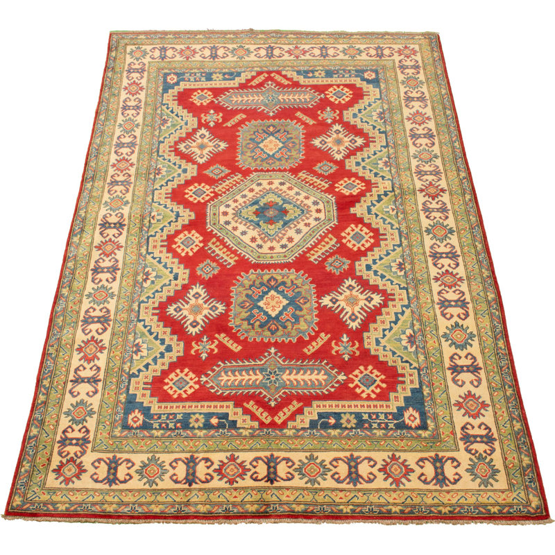 Tapis décoratif en laine rouge de conception unique 6 pi 10 po X 9 pi 8 po noué à la main New Age